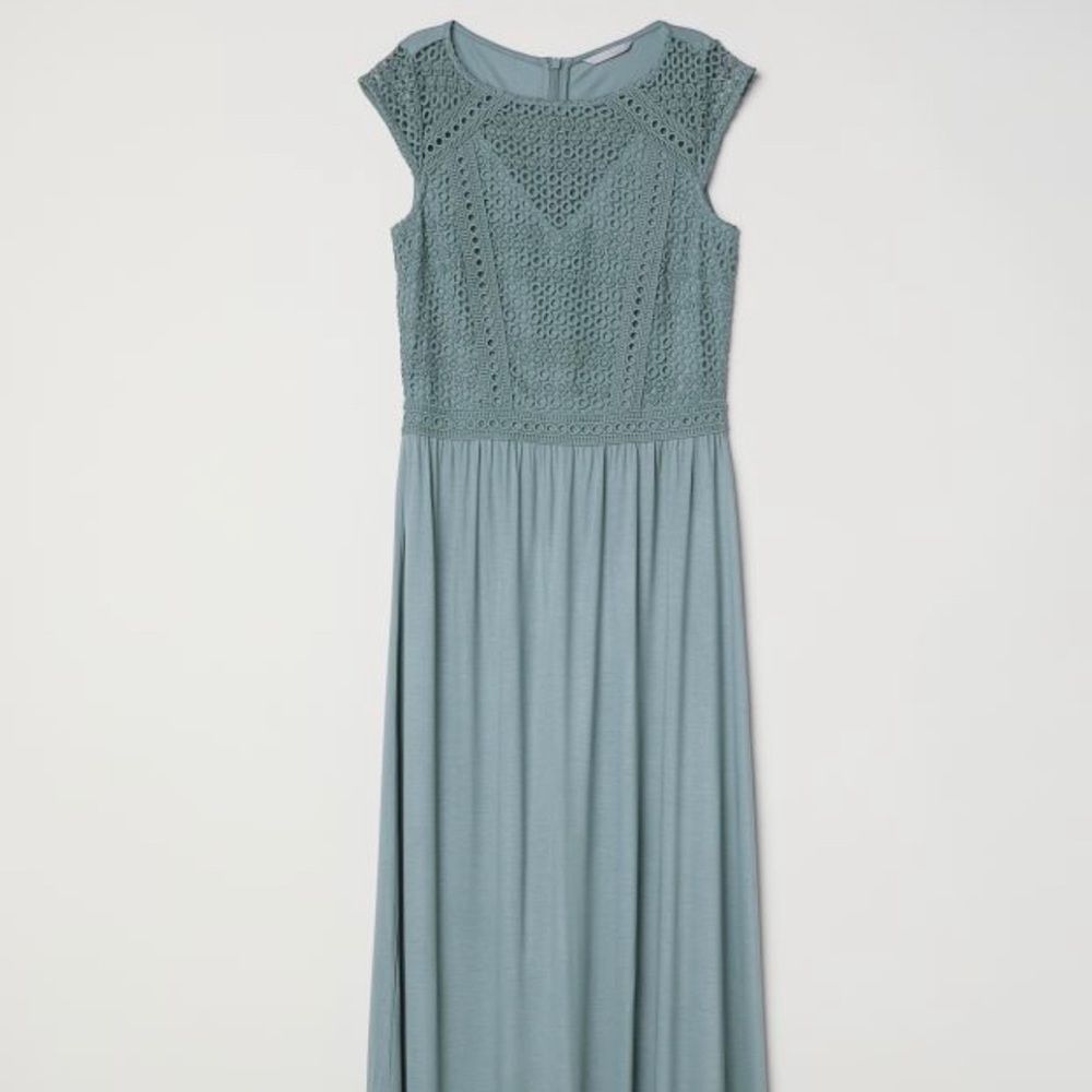 Dusky Green Maxi Dress w/ lace bodice